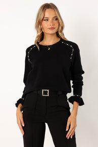 KNITWEAR @Blakely Pearl Detail Knit Sweater - Black