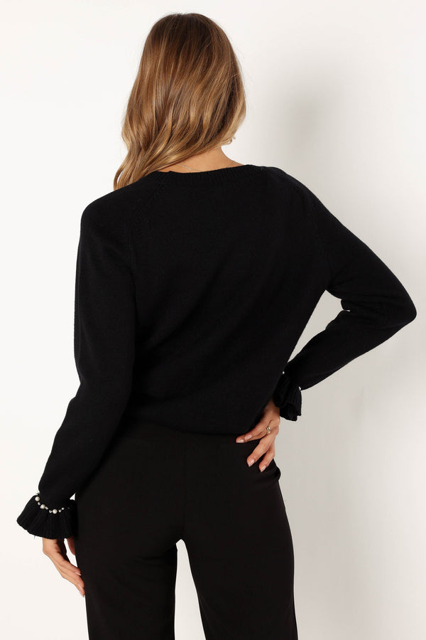 KNITWEAR @Blakely Pearl Detail Knit Sweater - Black