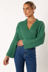 KNITWEAR @Brinley Crop Knit Sweater - Kelly Green