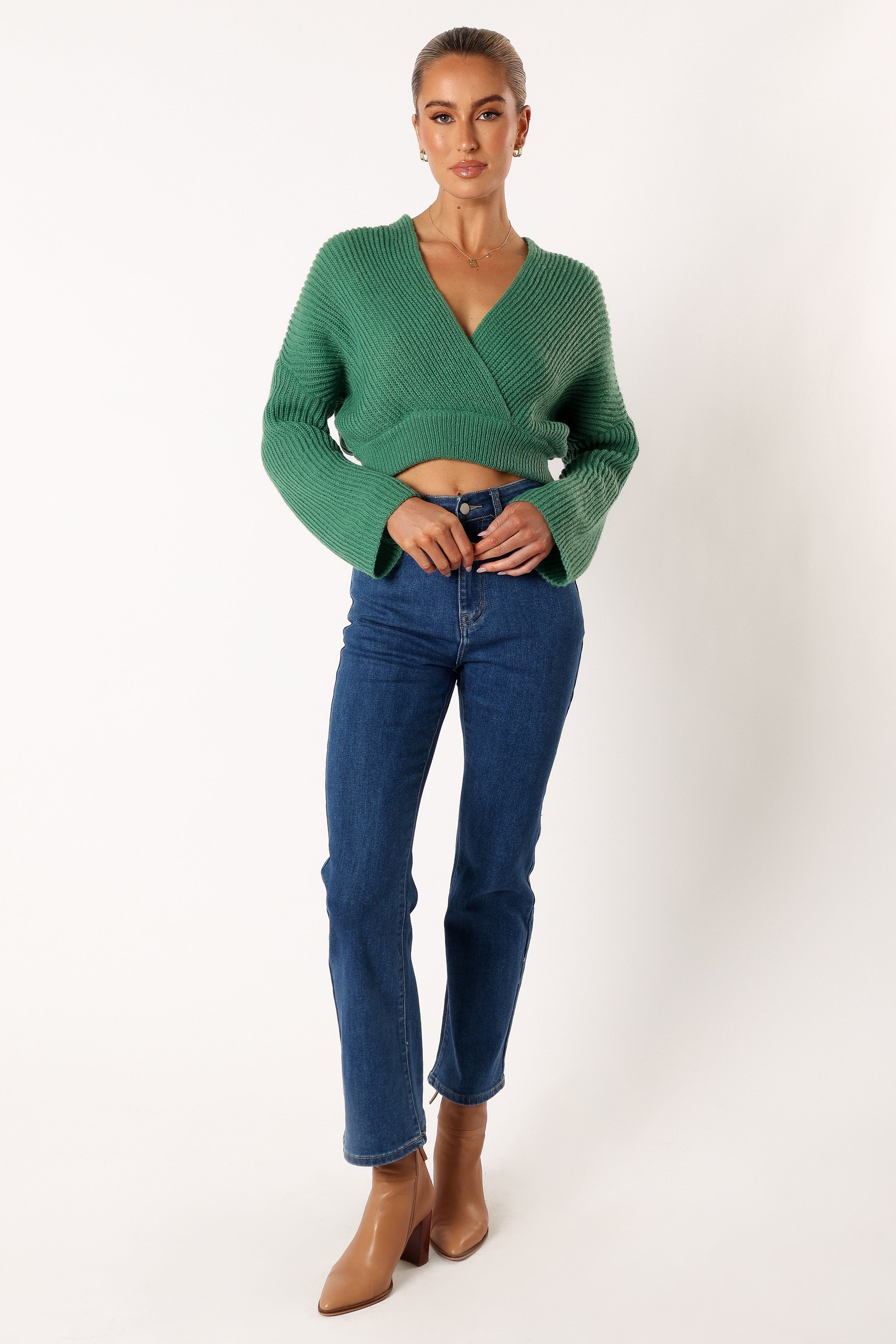 KNITWEAR @Brinley Crop Knit Sweater - Kelly Green