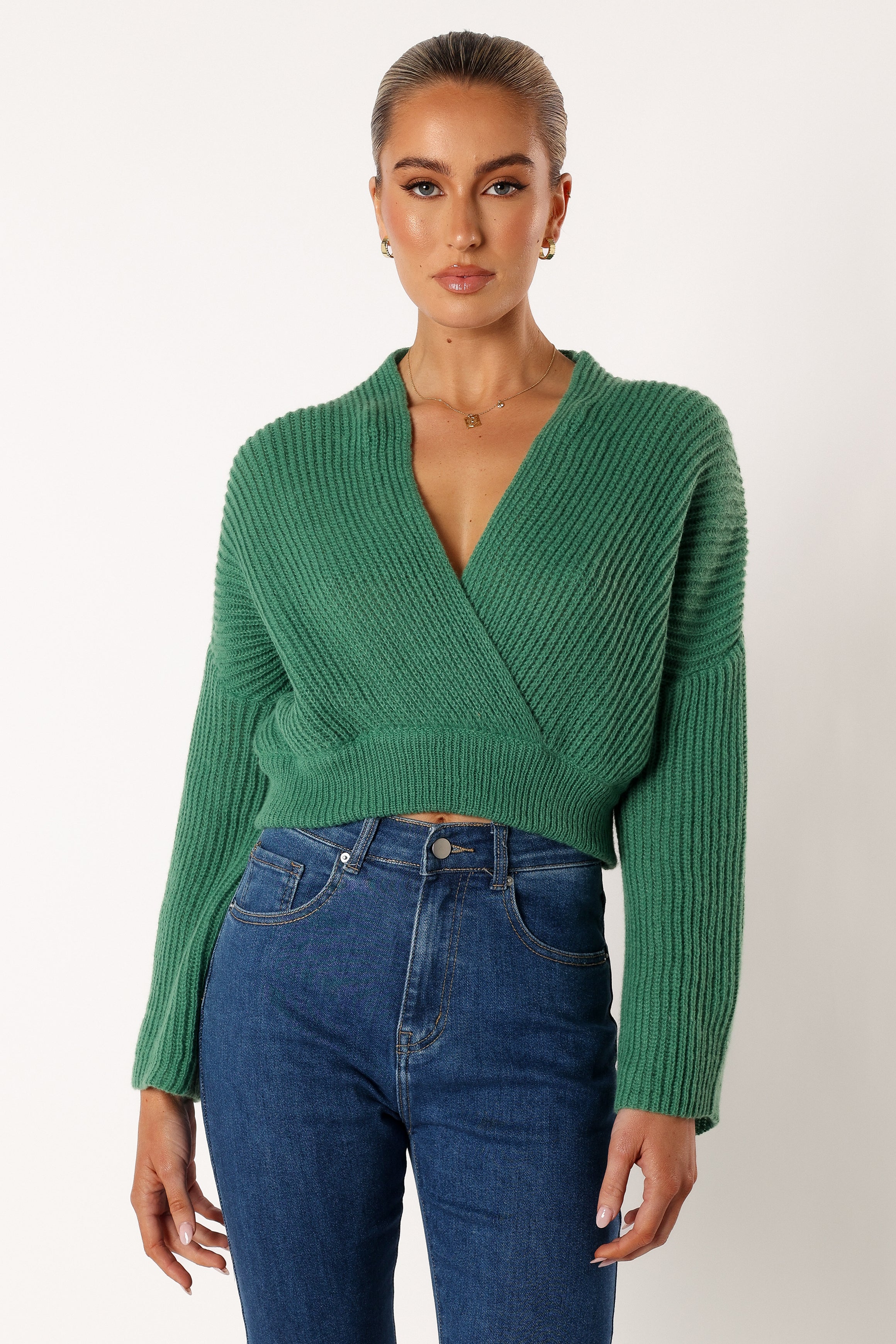 KNITWEAR @Brinley Crop Knit Sweater - Kelly Green