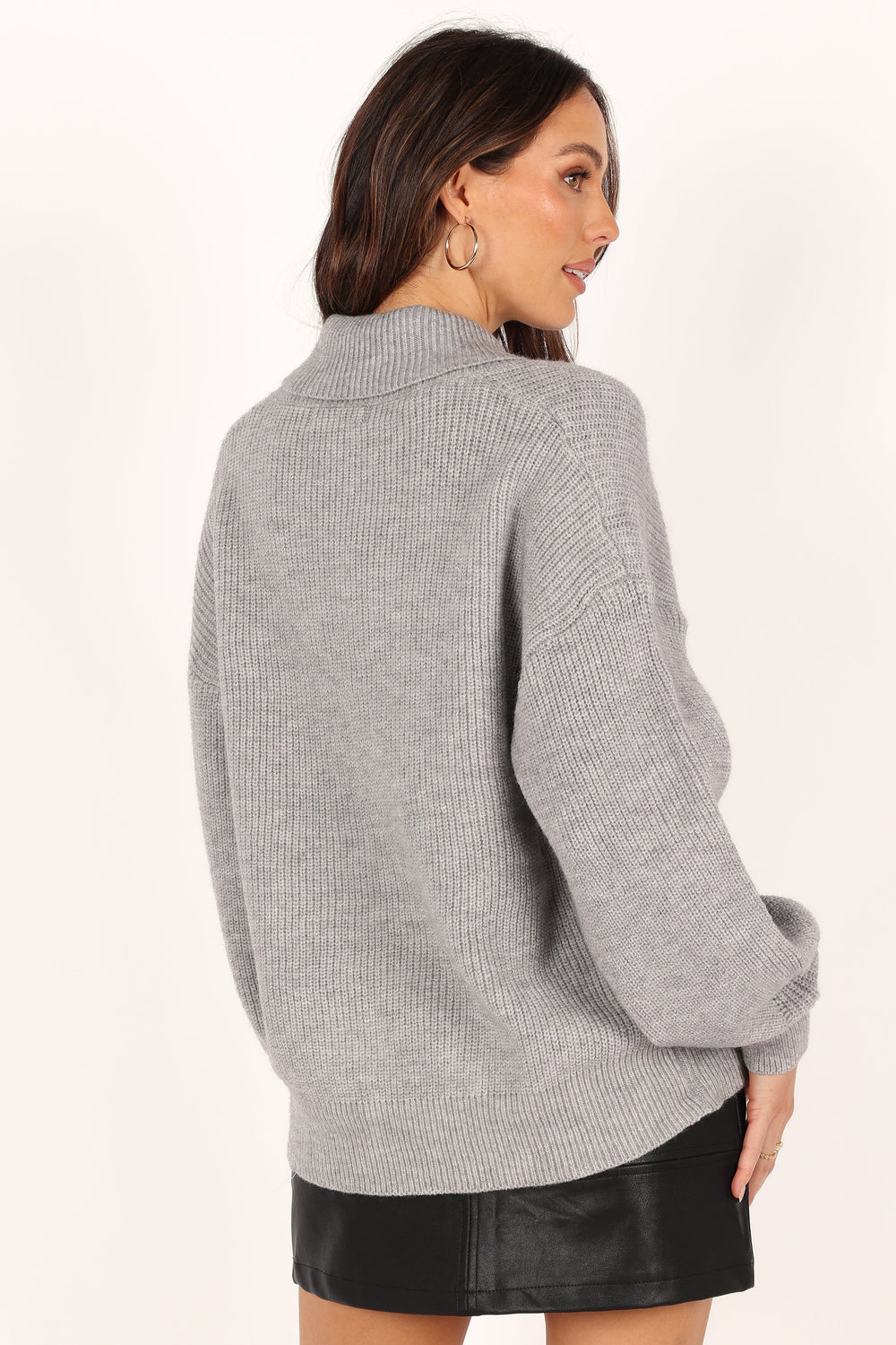 KNITWEAR @Carly Collar Knit Sweater - Grey