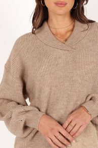 KNITWEAR @Carly Collar Knit Sweater - Oatmeal