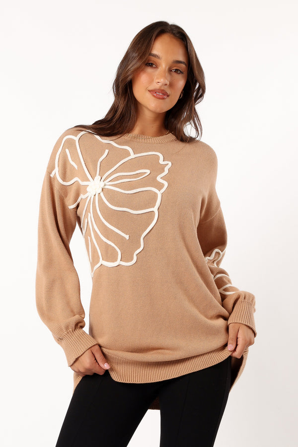 KNITWEAR Carmello Flower Knit Sweater - Mocha