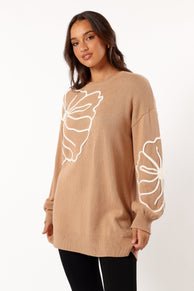 KNITWEAR @Carmello Flower Knit Sweater - Mocha