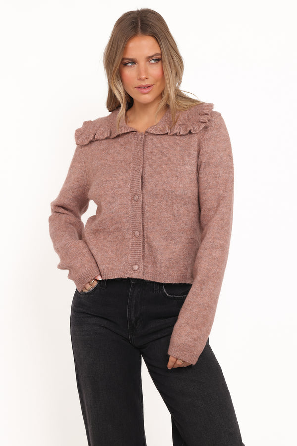 KNITWEAR Carmello Frill Collar Cardigan - Mocha