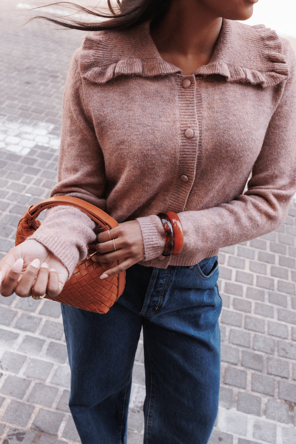 KNITWEAR Carmello Frill Collar Cardigan - Mocha