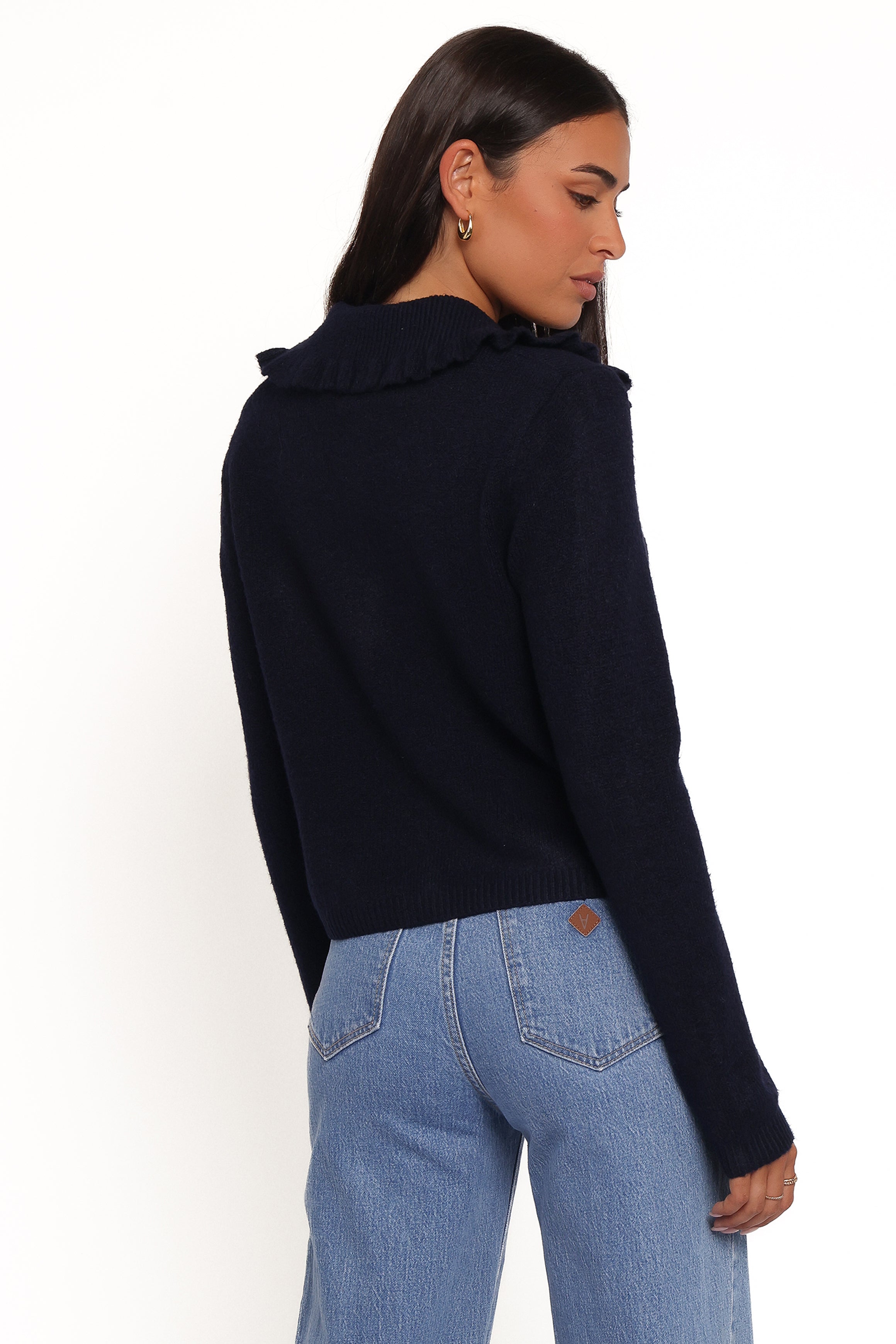 KNITWEAR Carmello Frill Collar Cardigan - Navy