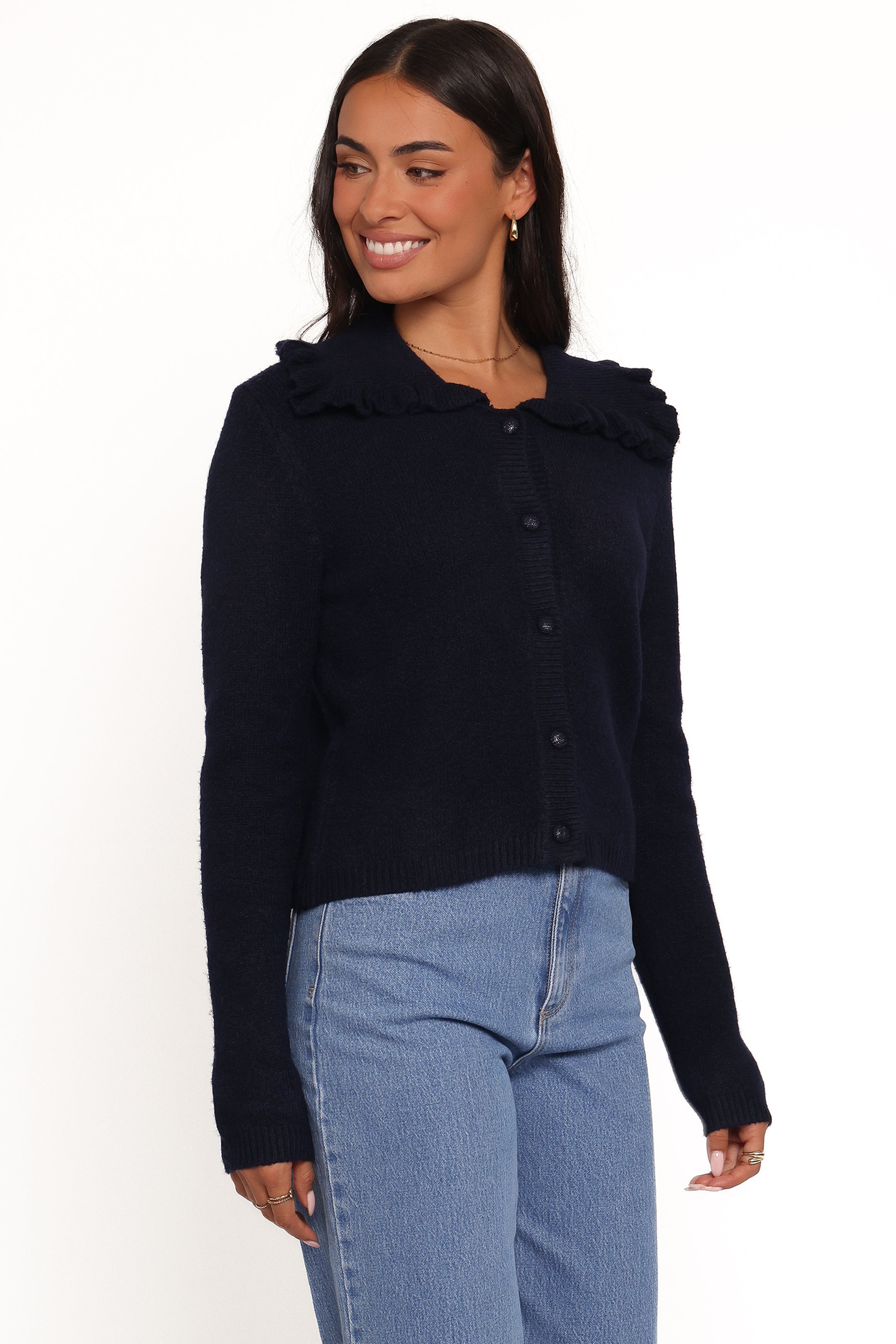 KNITWEAR Carmello Frill Collar Cardigan - Navy