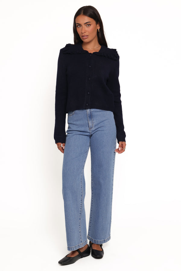 KNITWEAR Carmello Frill Collar Cardigan - Navy