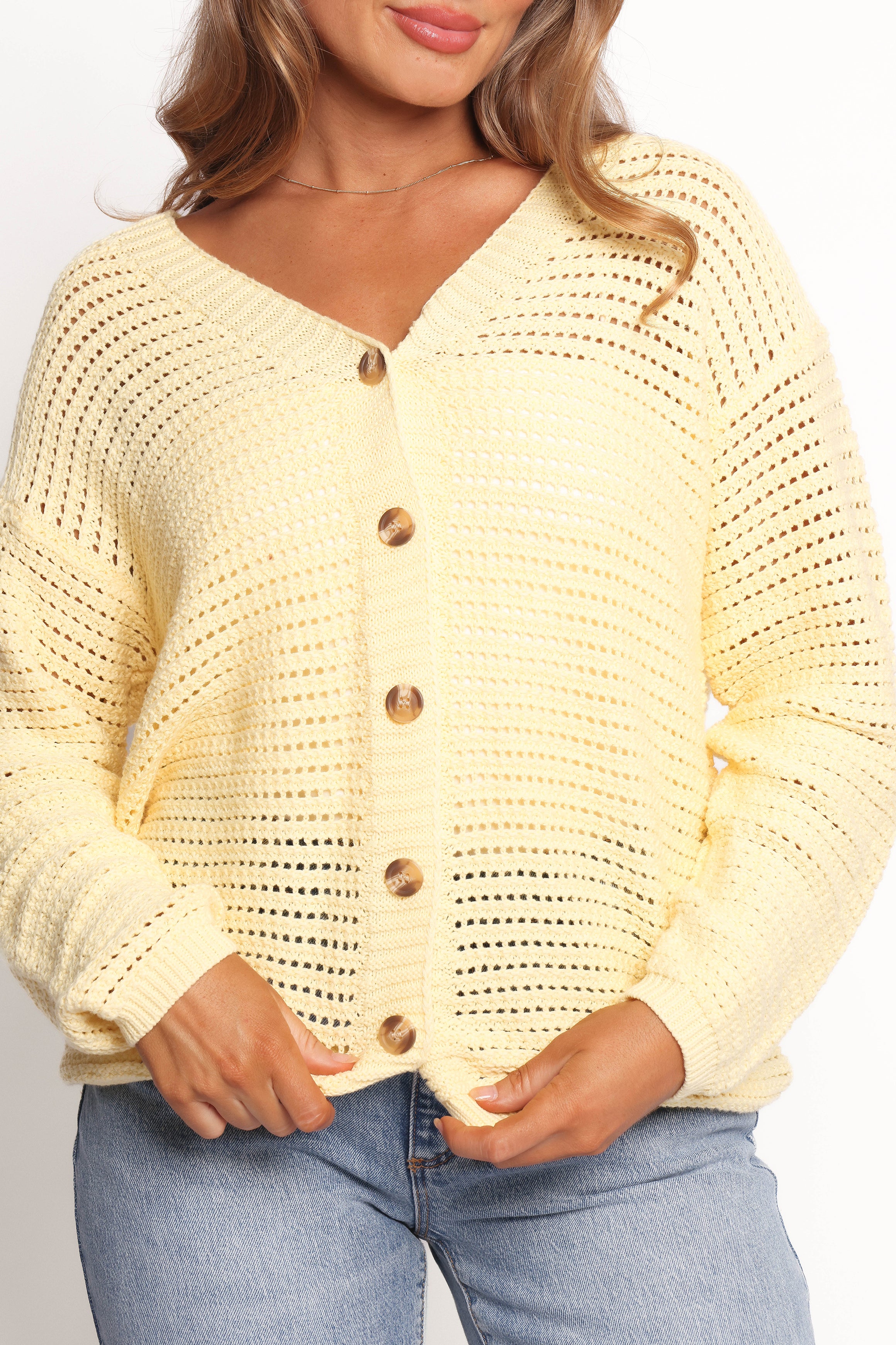KNITWEAR Carrie Button Front Cardigan - Yellow