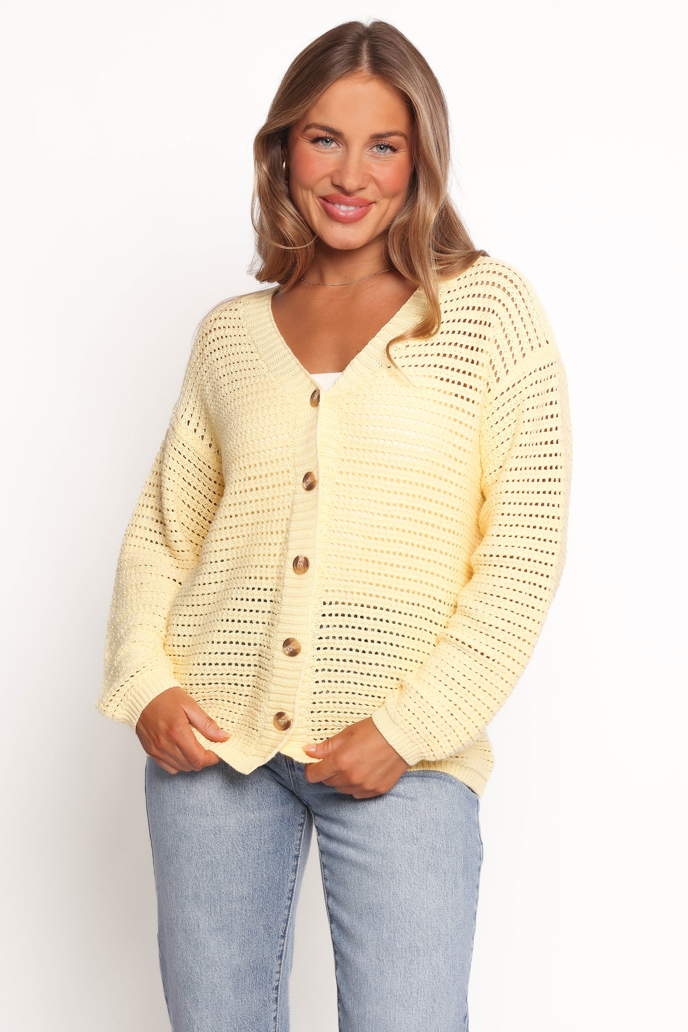 KNITWEAR Carrie Button Front Cardigan - Yellow