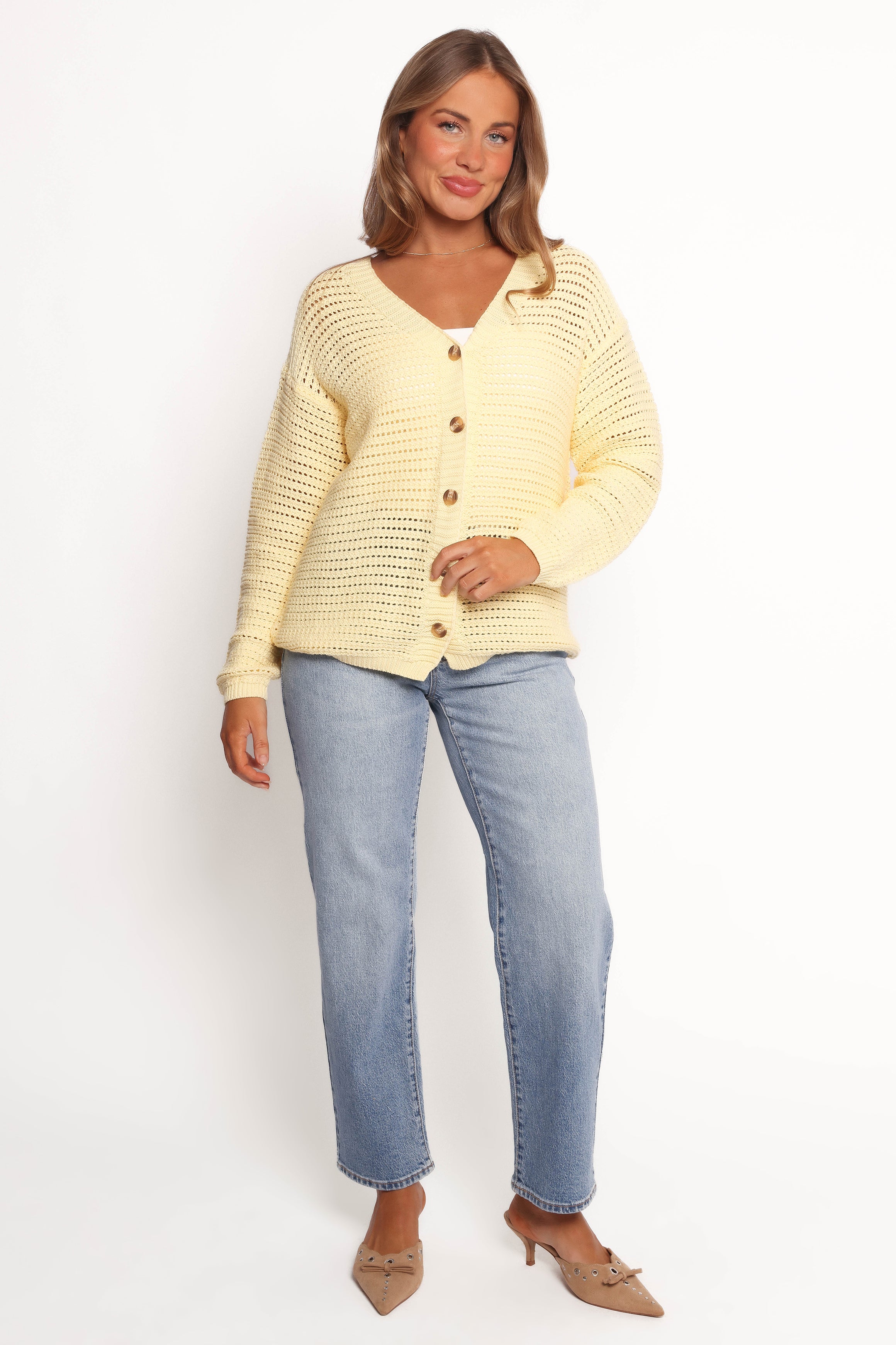 KNITWEAR Carrie Button Front Cardigan - Yellow