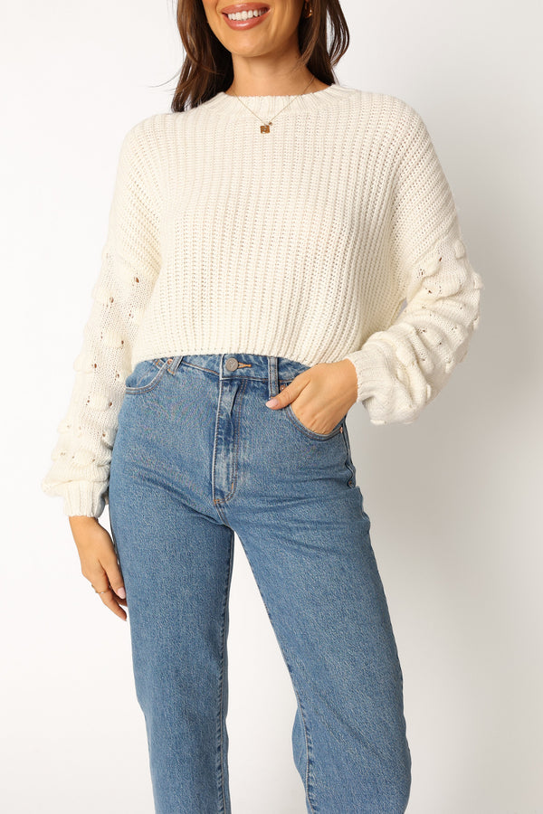 KNITWEAR @Catalina Polka Dot Texture Knit Sweater - Ivory