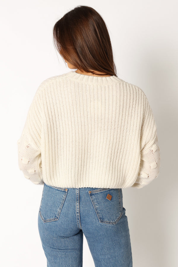 KNITWEAR @Catalina Polka Dot Texture Knit Sweater - Ivory