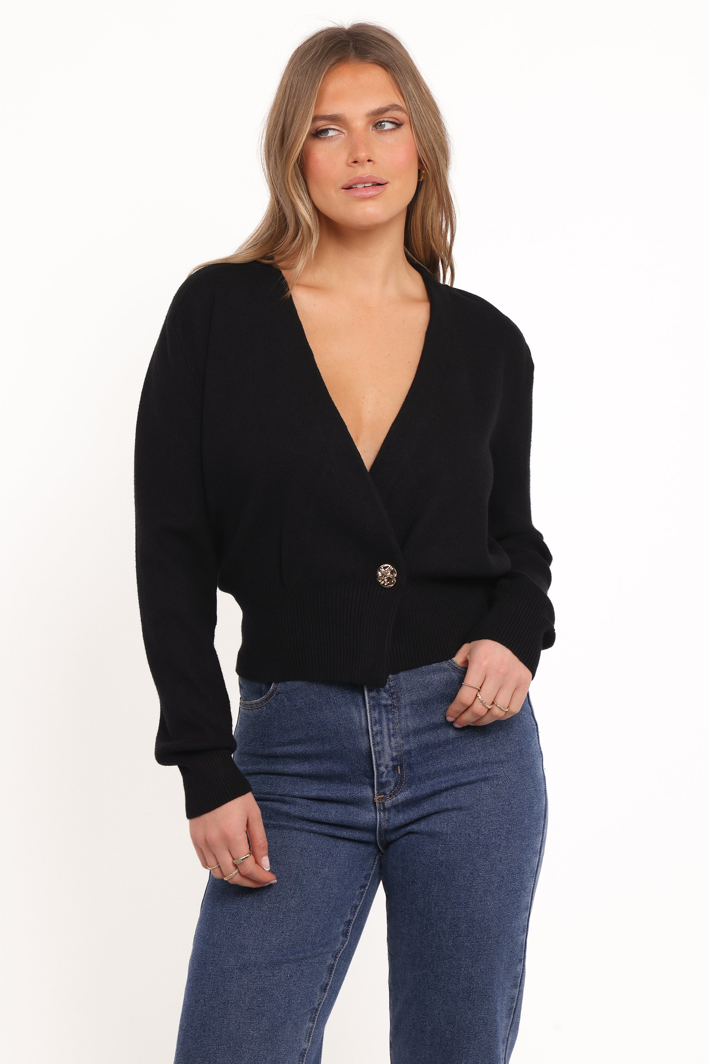 KNITWEAR Caterina Button Cardigan - Black