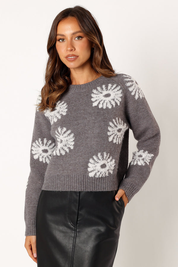 KNITWEAR @Chandler Knit Sweater - Grey White