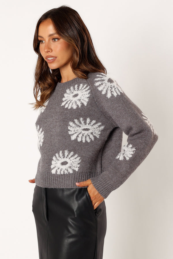 KNITWEAR @Chandler Knit Sweater - Grey White