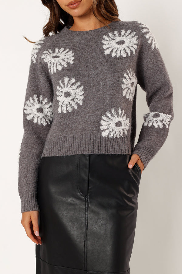 KNITWEAR @Chandler Knit Sweater - Grey White