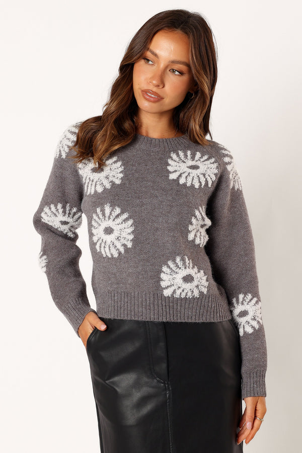 KNITWEAR @Chandler Knit Sweater - Grey White