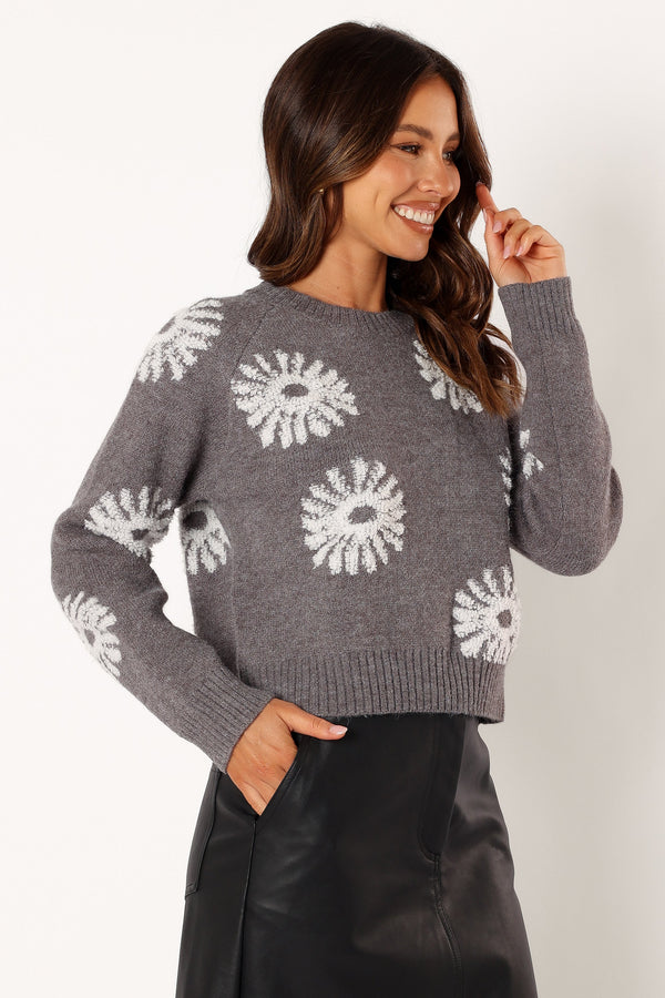 KNITWEAR @Chandler Knit Sweater - Grey White