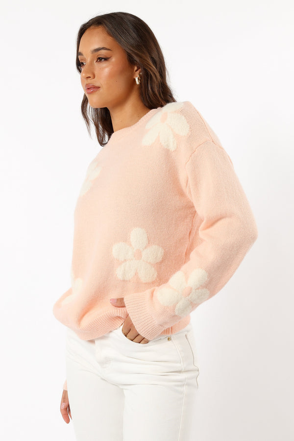 KNITWEAR @Charlie Flower Knit Sweater - Pink