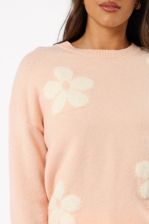 KNITWEAR @Charlie Flower Knit Sweater - Pink