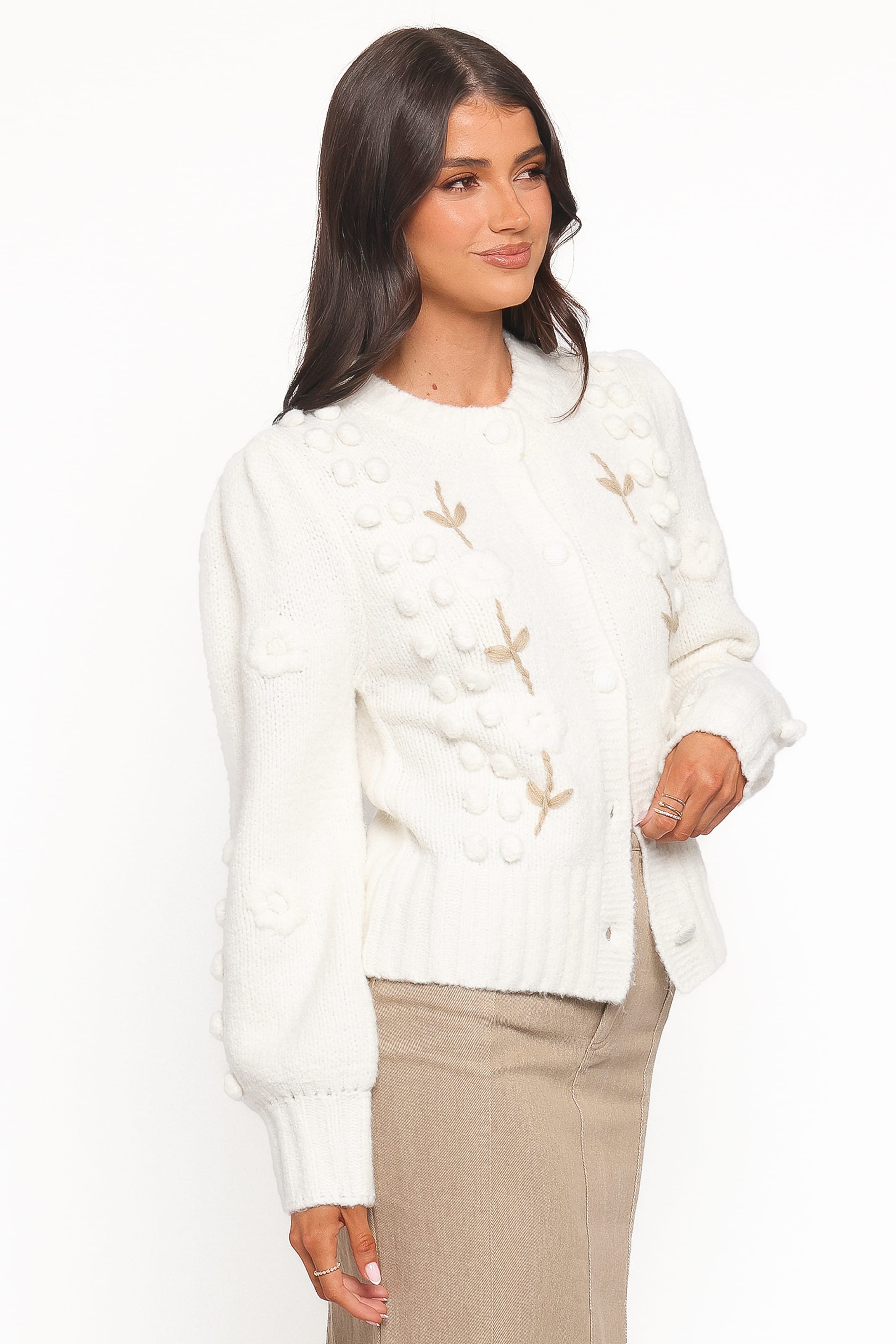 KNITWEAR Cleo Floral Cardigan - Cream