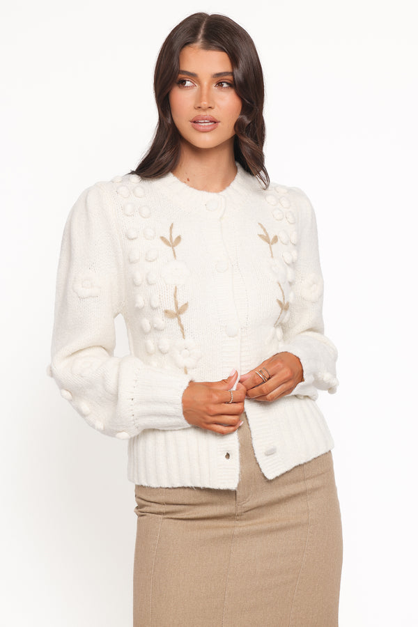 KNITWEAR Cleo Floral Cardigan - Cream