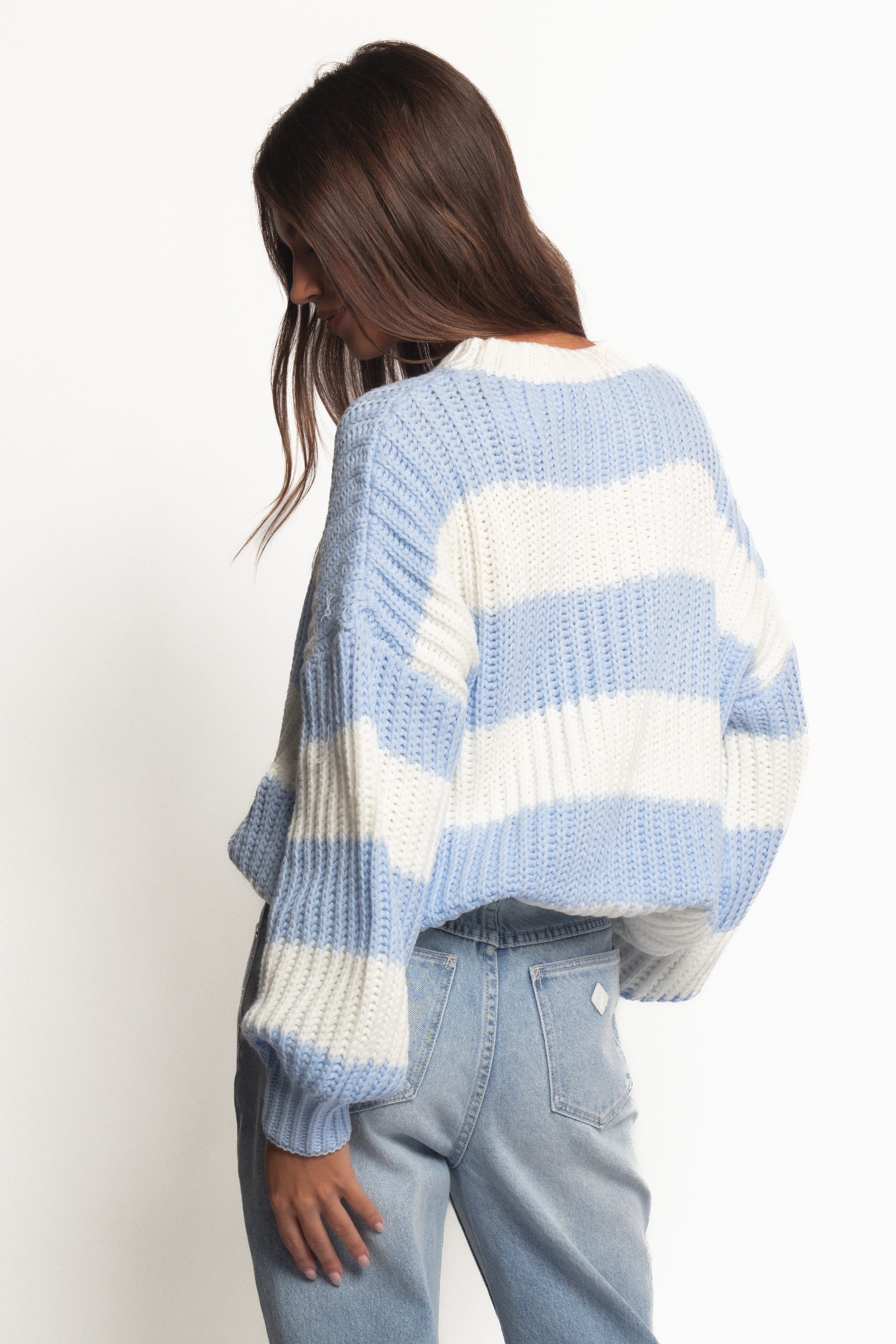 KNITWEAR Courtney Thick Stripe Knit Sweater - Blue Cream