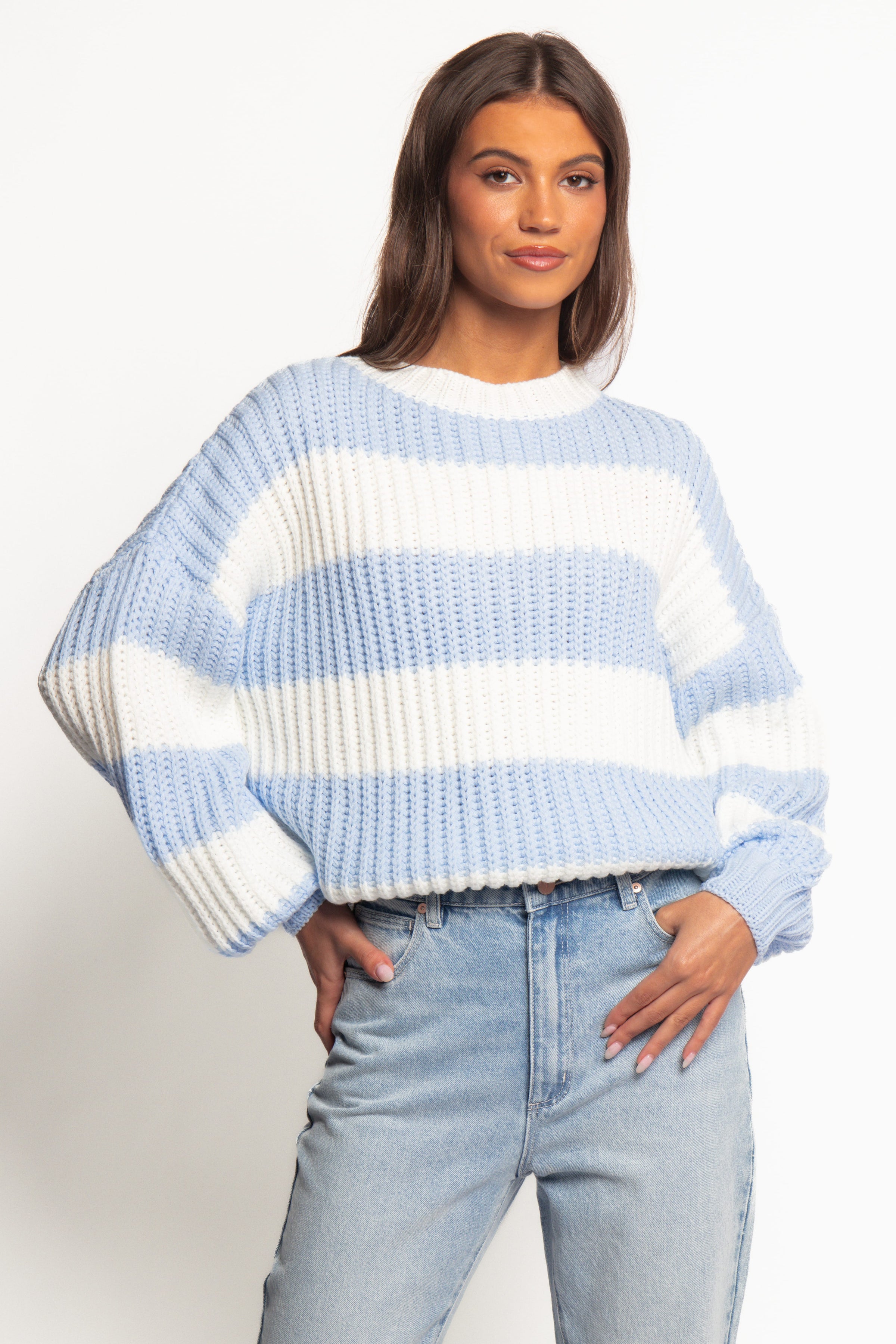 KNITWEAR Courtney Thick Stripe Knit Sweater - Blue Cream