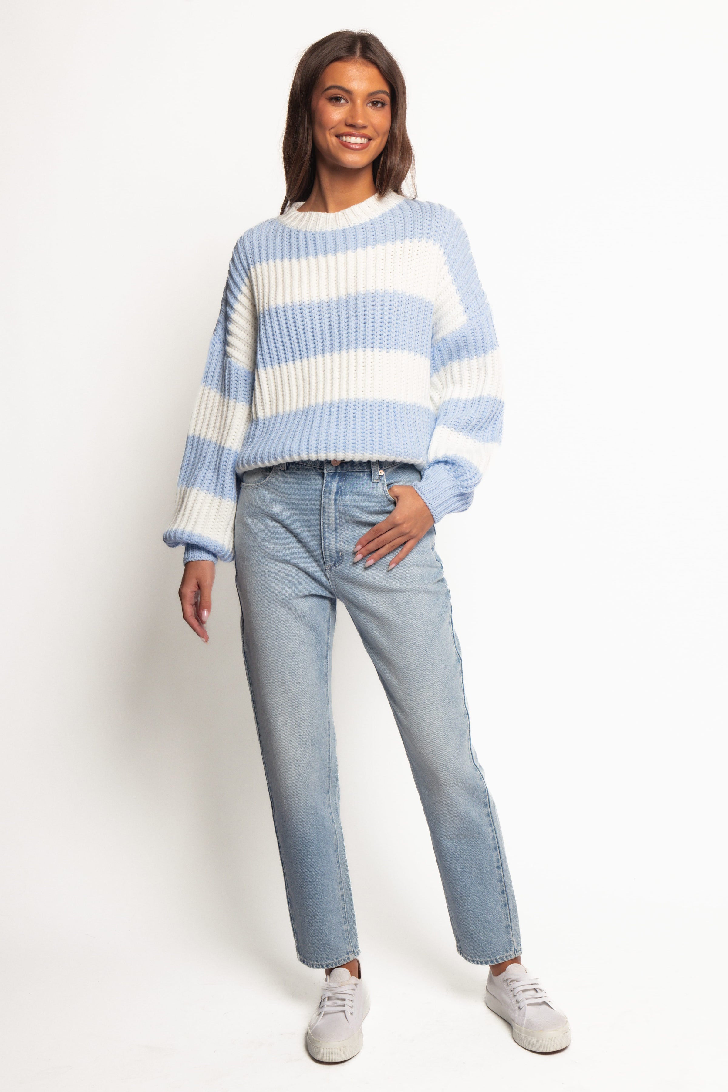 KNITWEAR Courtney Thick Stripe Knit Sweater - Blue Cream