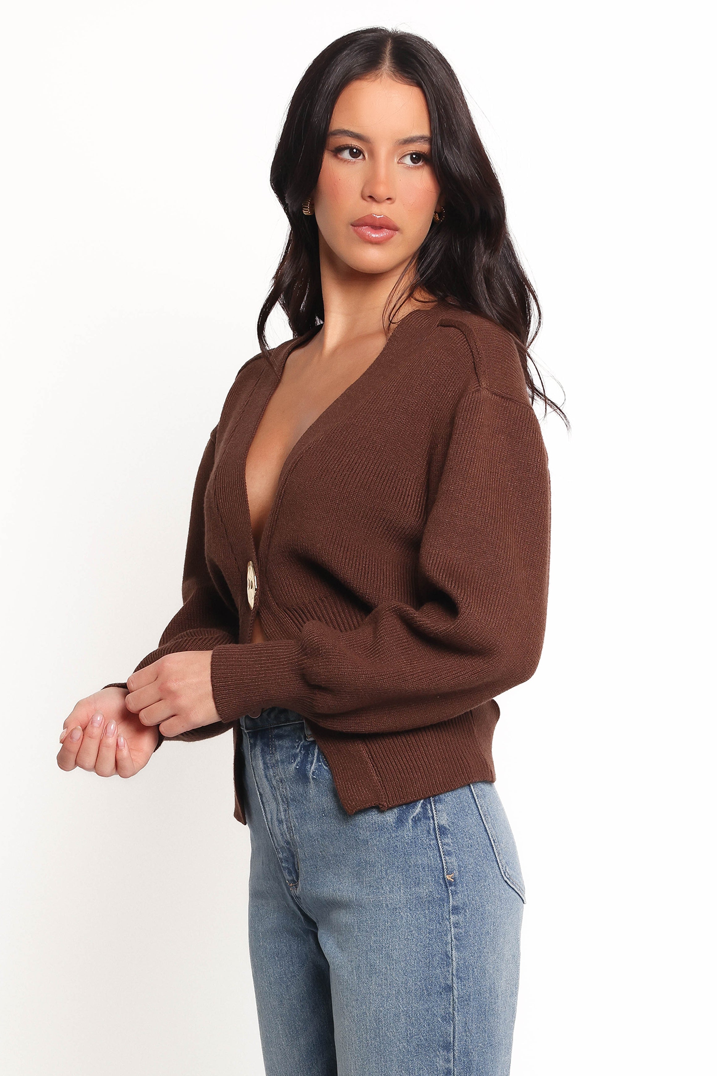 KNITWEAR Cyrelle Single Button Cardigan - Brown