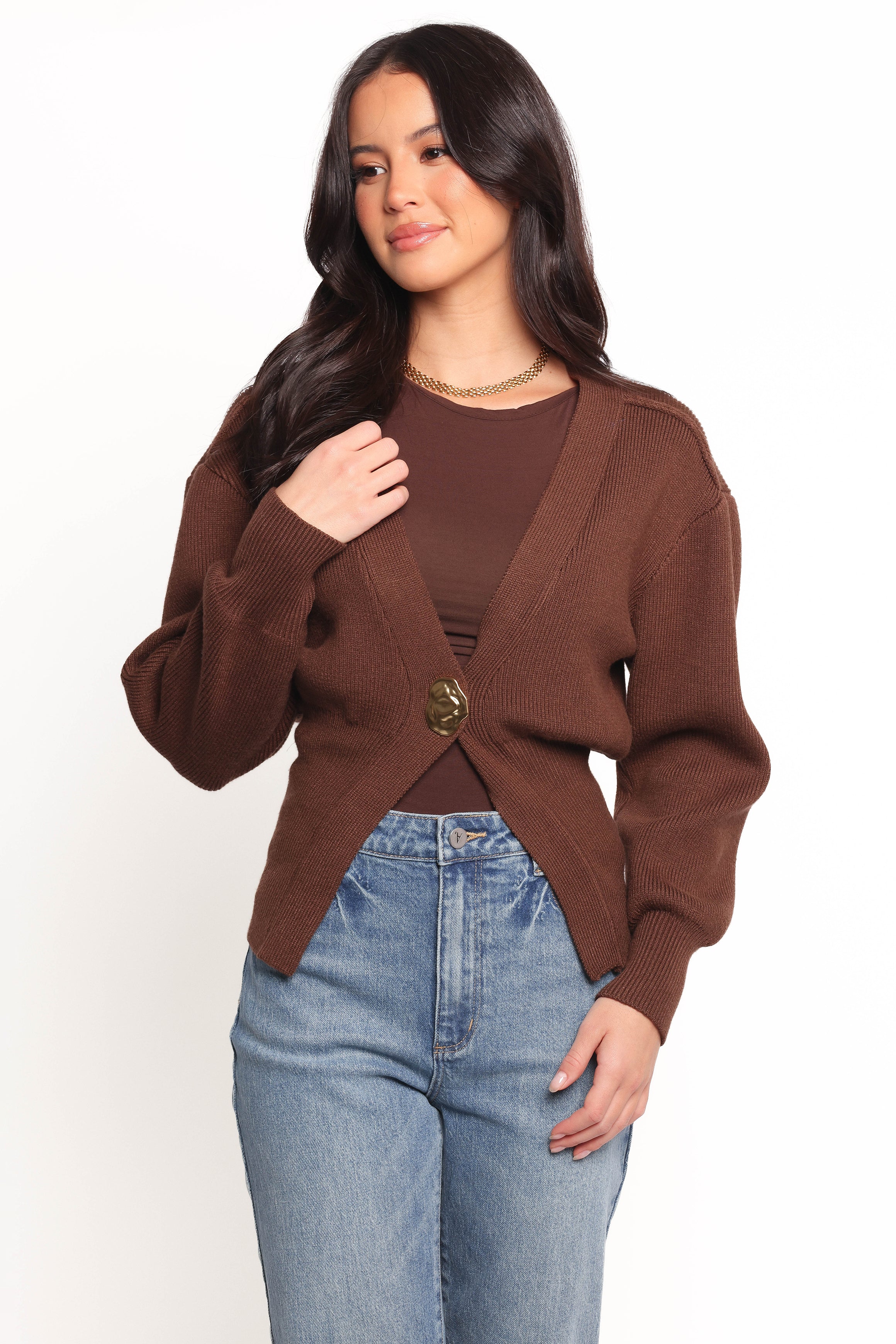 KNITWEAR Cyrelle Single Button Cardigan - Brown