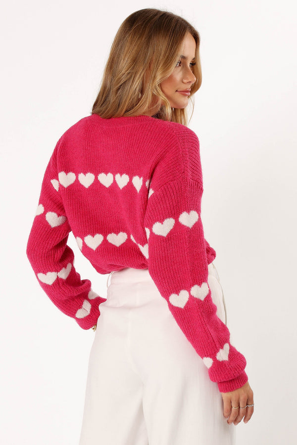 KNITWEAR @Dakotah Heart Stripe Knit Sweater - Fuchsia/White (hold for V Day)