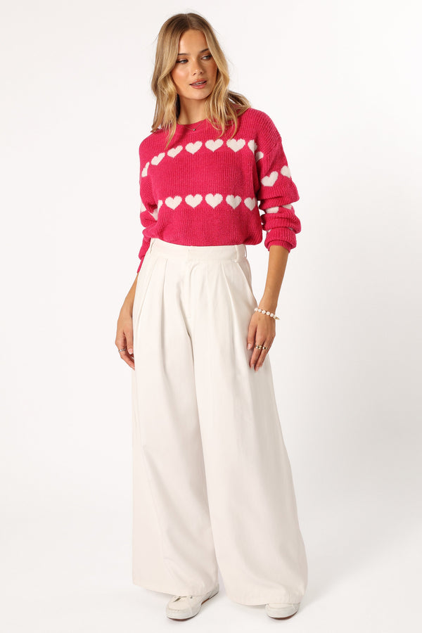 KNITWEAR @Dakotah Heart Stripe Knit Sweater - Fuchsia/White (hold for V Day)