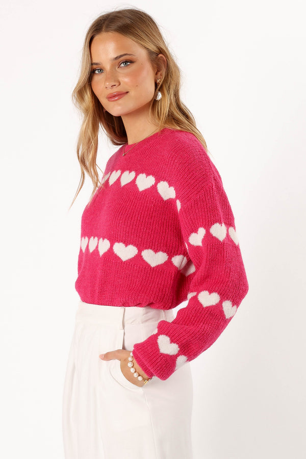 KNITWEAR @Dakotah Heart Stripe Knit Sweater - Fuchsia/White (hold for V Day)