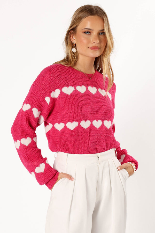 KNITWEAR @Dakotah Heart Stripe Knit Sweater - Fuchsia/White (hold for V Day)