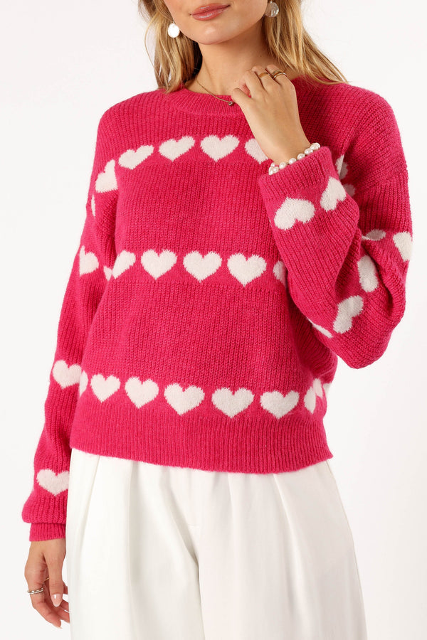 KNITWEAR @Dakotah Heart Stripe Knit Sweater - Fuchsia/White (hold for V Day)