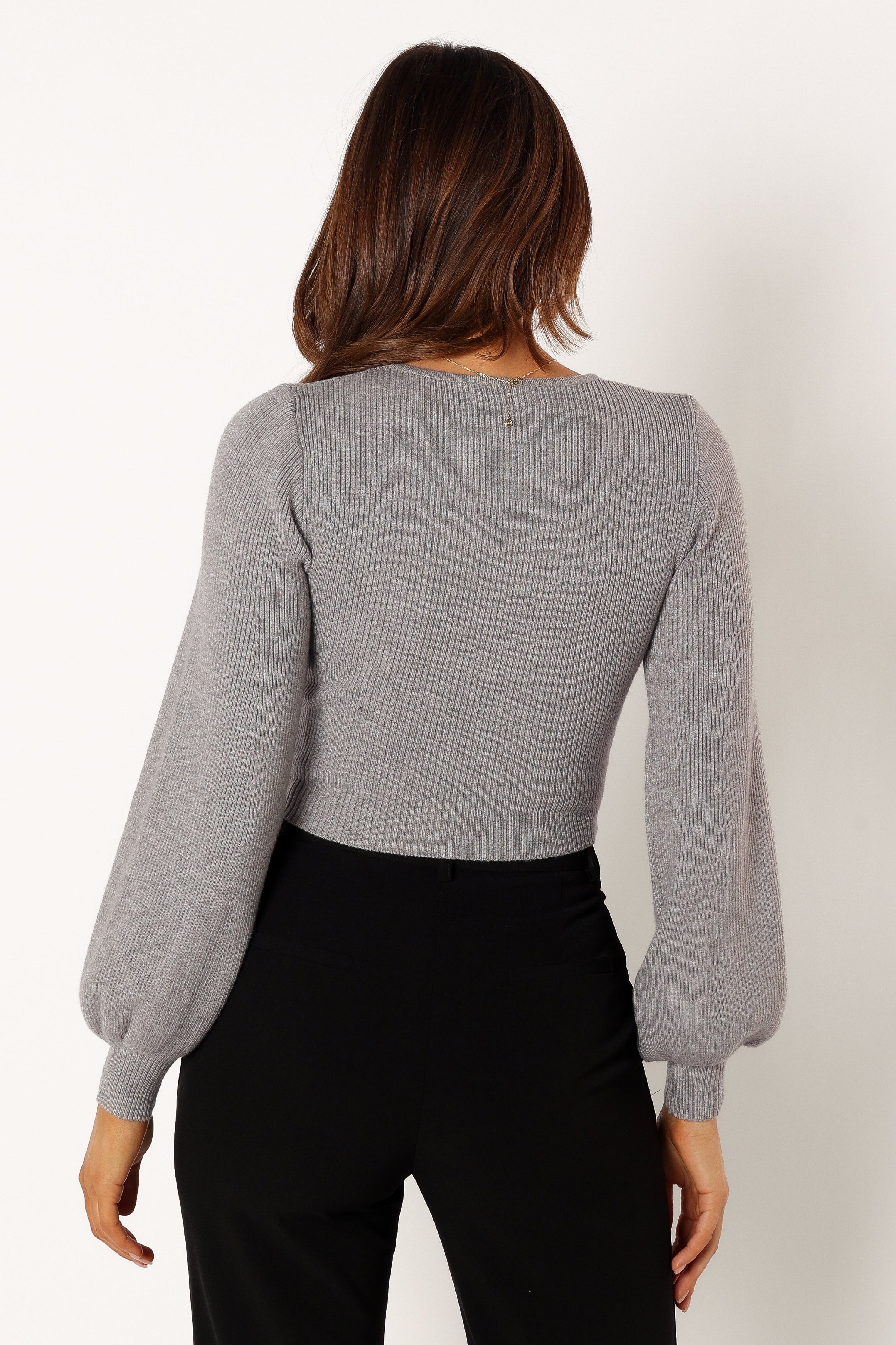 KNITWEAR Daphne Crewneck Bubble Sleeve Knit Sweater - Charcoal