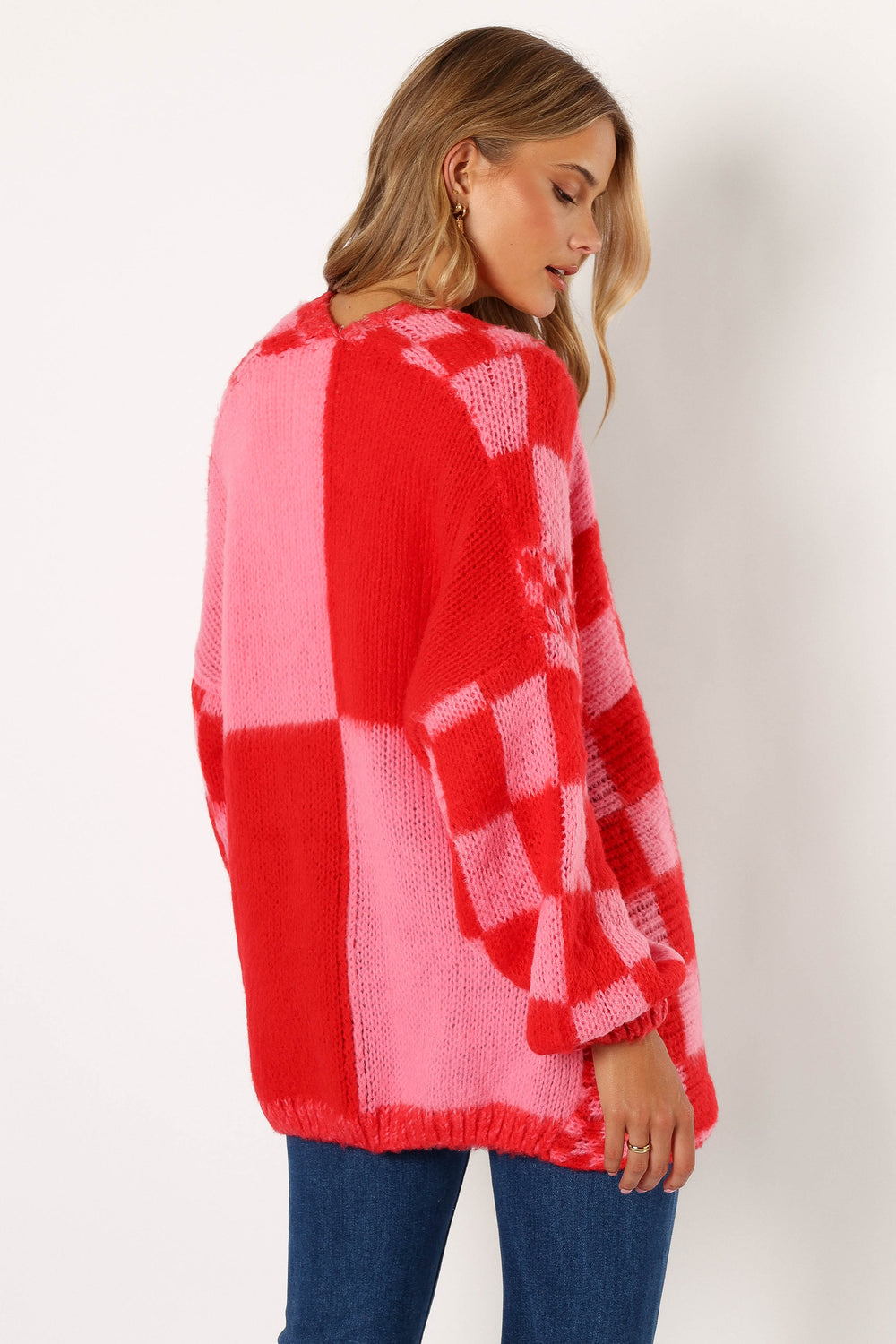 KNITWEAR @Davina Pattern Open Front Cardigan - Red/Pink