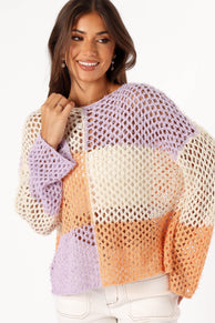 KNITWEAR @Dawn Color Block Knit Sweater - Cream/Lavender