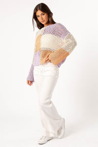 KNITWEAR @Dawn Color Block Knit Sweater - Cream/Lavender