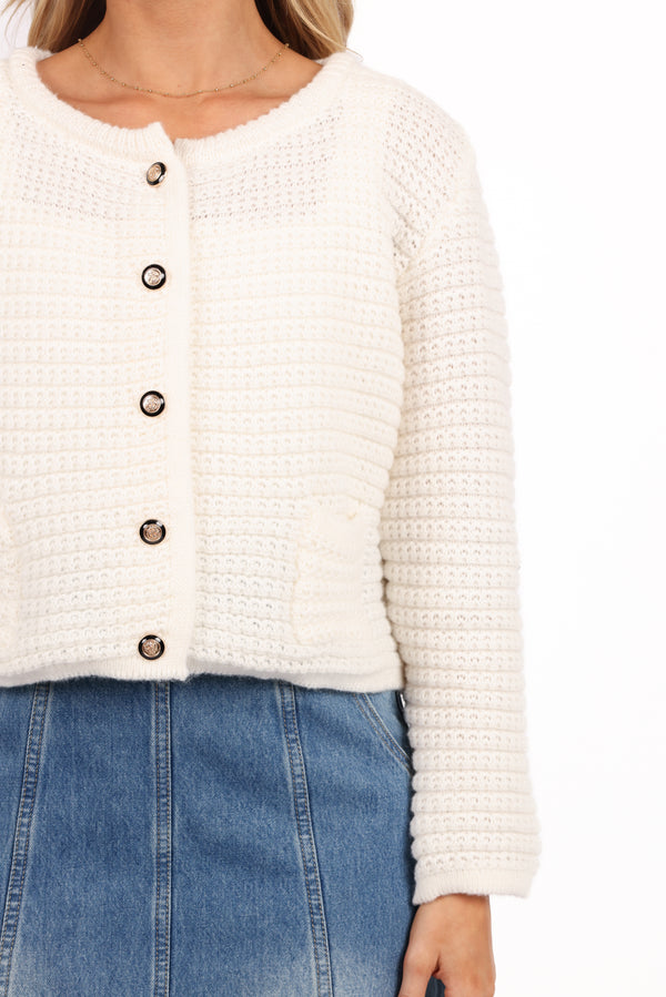 KNITWEAR Decket Button Front Cardigan - White