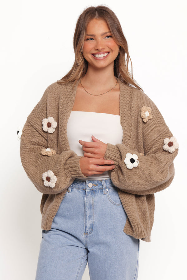 KNITWEAR Delaro Flower Cardigan - Brown