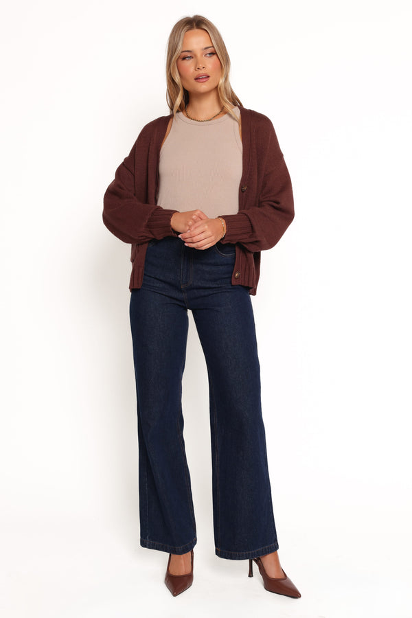 KNITWEAR Eden Button Front Cardigan - Brown