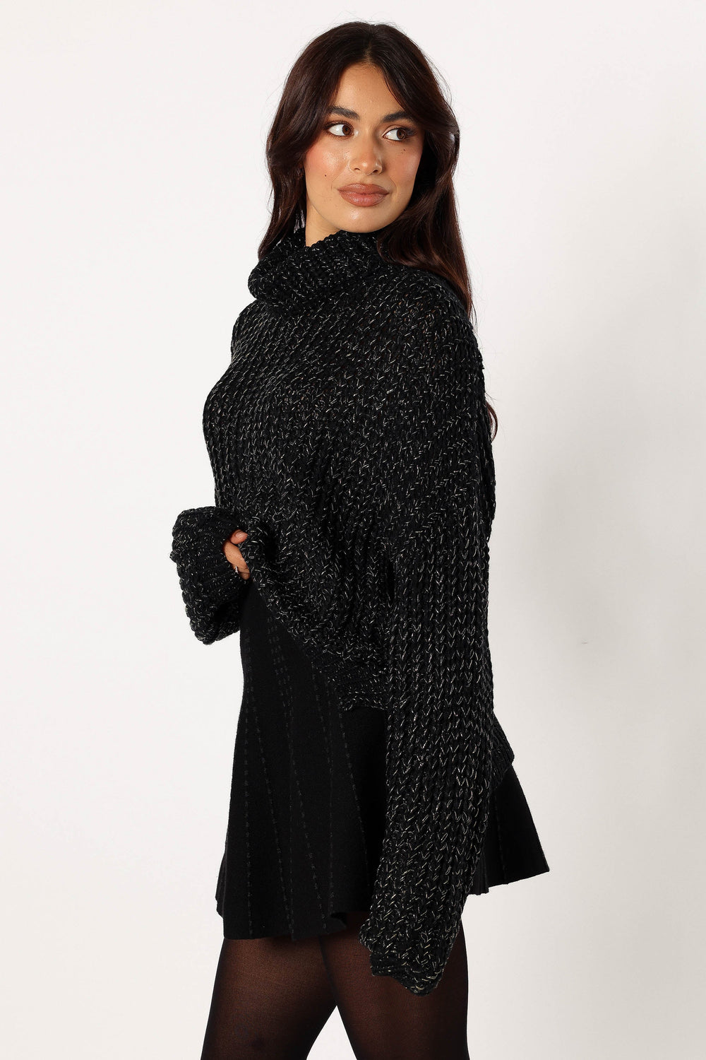KNITWEAR @Eleanor Lurex Shine Knit Sweater - Black