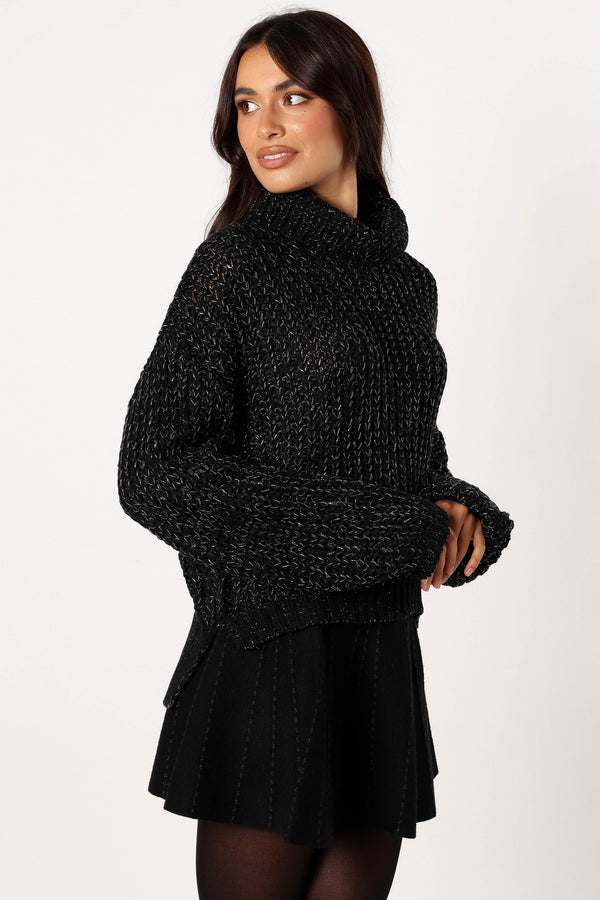 KNITWEAR @Eleanor Lurex Shine Knit Sweater - Black