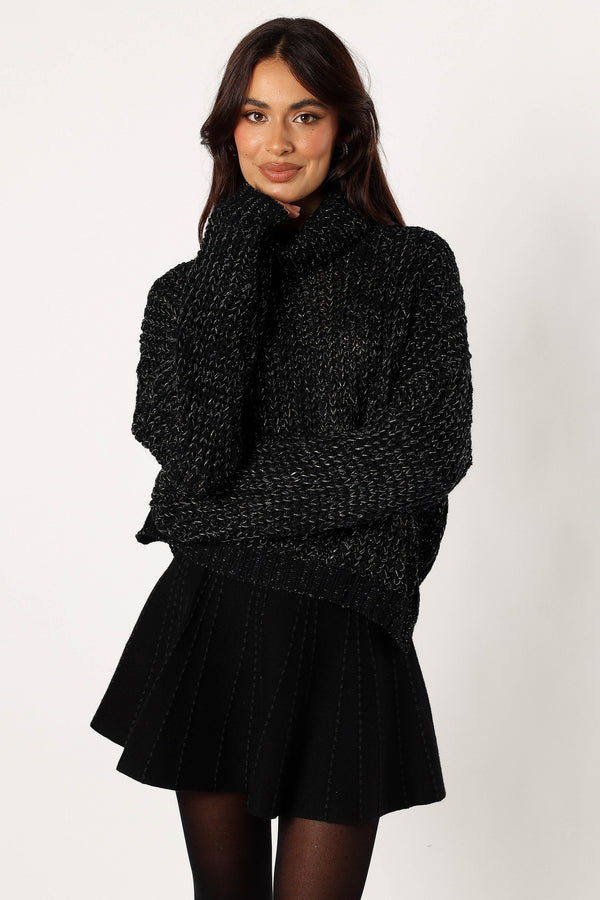 KNITWEAR @Eleanor Lurex Shine Knit Sweater - Black