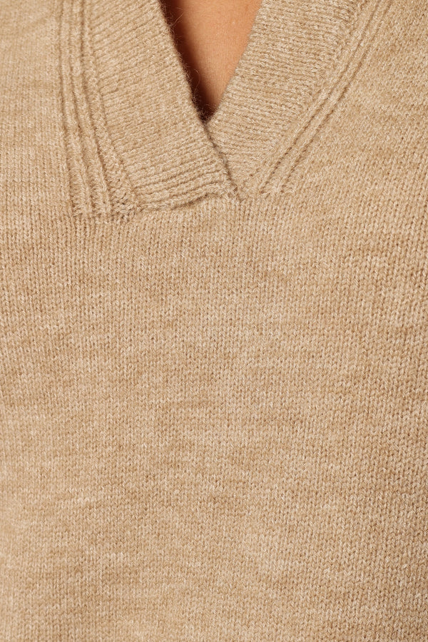 KNITWEAR @Elise Contrast Hem Knit Sweater - Taupe